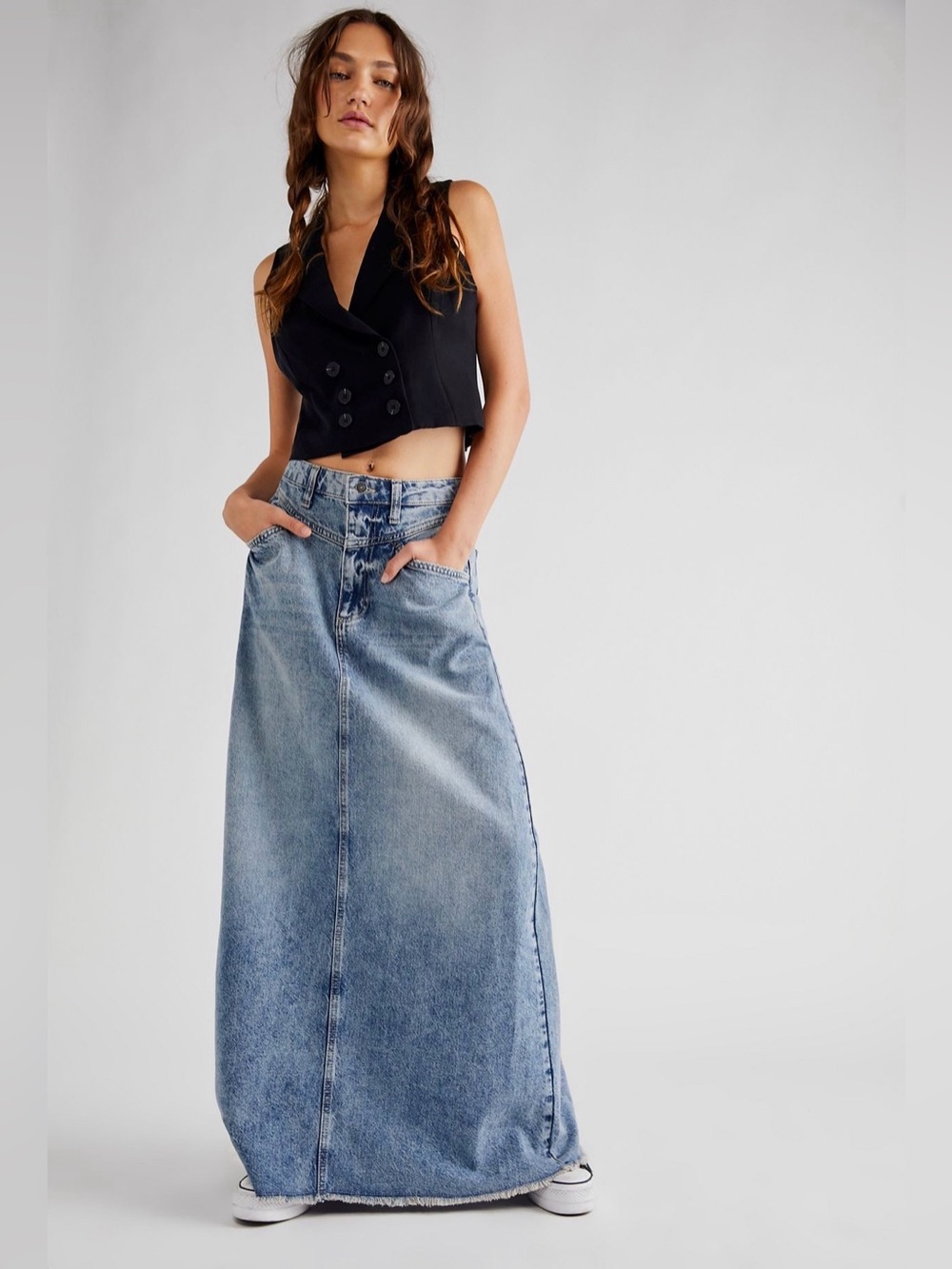 Free People Come As You Are Denim Maxi Skirt - Picture 1 of 6